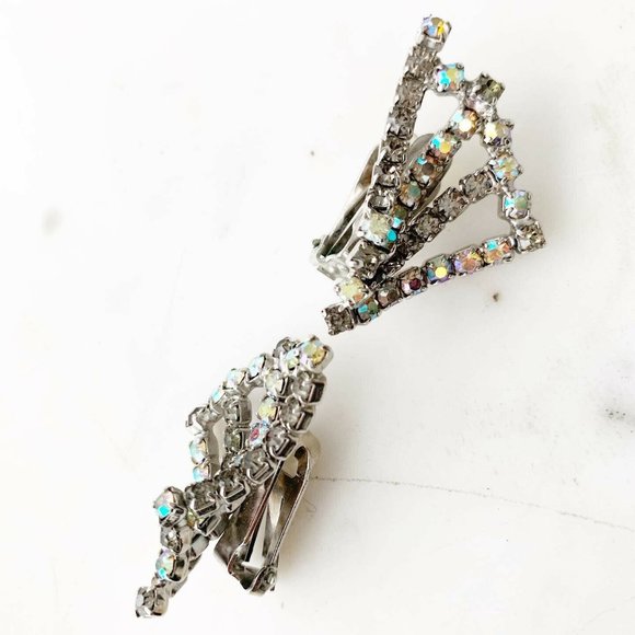 HOBE Vintage Clip On Aurora Borealis Fan Earrings - Picture 8 of 9